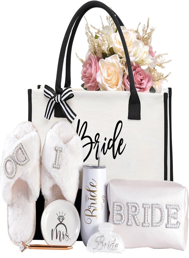 TrophyToast Bride Canvas Tote Bag for Bride, Bridal Shower Gifts, Bachelorette Party Decoration, Engagement, Honeymoon, Wedding Bag Tote with Pocket and Snap Button Closure - Image 1